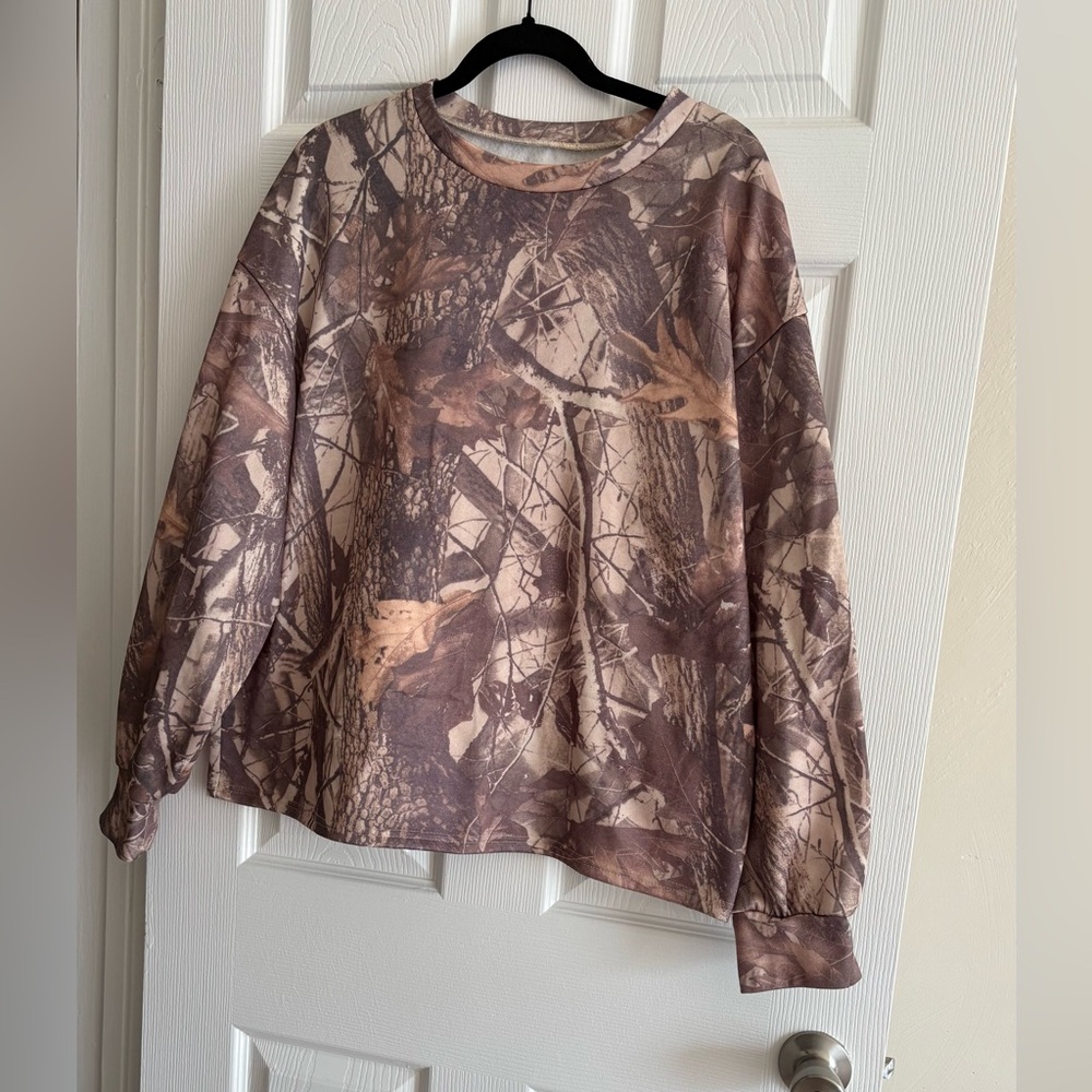 SHEIN Camouflage Long Sleeve Top - Brown and Tan